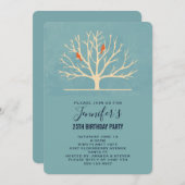 大きモダンな木の誕生日にオレンジバード 招待状 (正面/裏面)