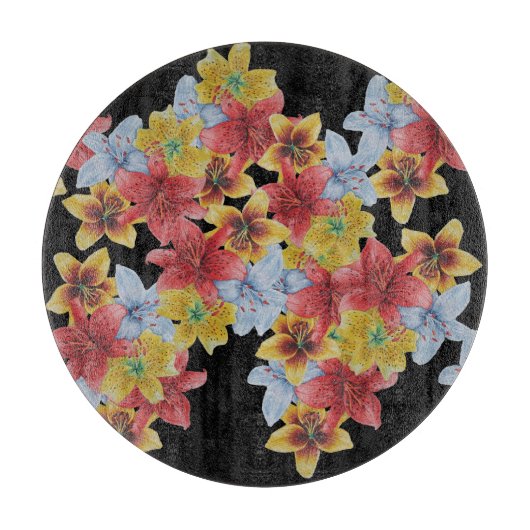 大きユニークくはっきりしたカラフルの花フローラ カッティングボード (正面)