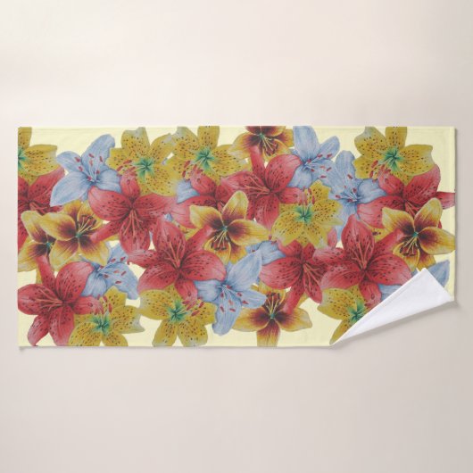 大きユニークくはっきりしたカラフルの花フローラ バスタオル (バスタオル)