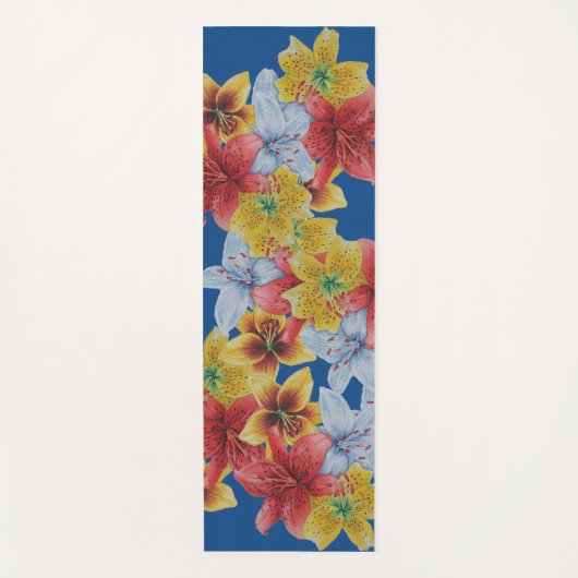 大きユニークくはっきりしたカラフルの花フローラ ヨガマット (正面)