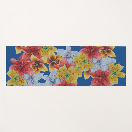 大きユニークくはっきりしたカラフルの花フローラ ヨガマット (正面(横))