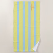 大き淡い色のい青ストライプ色モノグラムの ビーチタオル (正面)