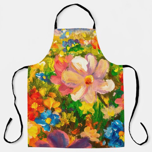 大き絵画なカラフルの山の花 エプロン (正面)