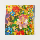 大き絵画なカラフルの山の花 タペストリー (正面(横))