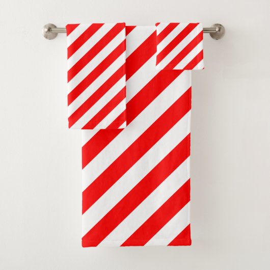 大き赤と白いサイズの斜ストライプ線 バスタオルセット (インサイチュ)