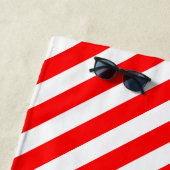 大き赤と白いサイズの斜ストライプ線 ビーチタオル (インサイチュ)