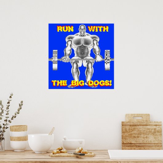 大き走な犬の重量挙げポスター ポスター (キッチン)