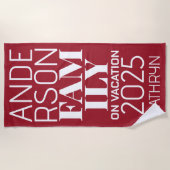 大き過ぎた文字ファミリ名（赤） ビーチタオル (正面)