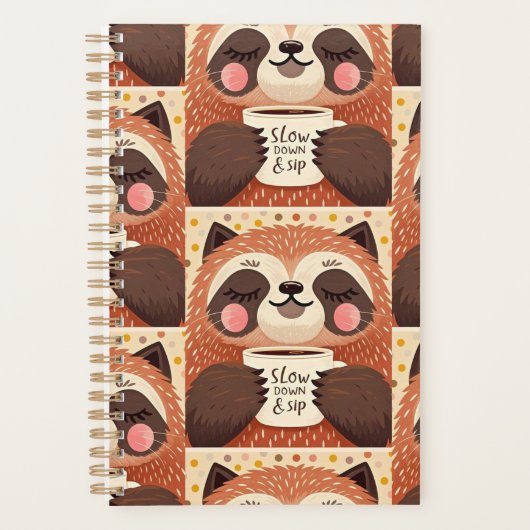 大げさな眠そうな目をした可愛らしい漫画のナマケモノ プランナー手帳 (正面)