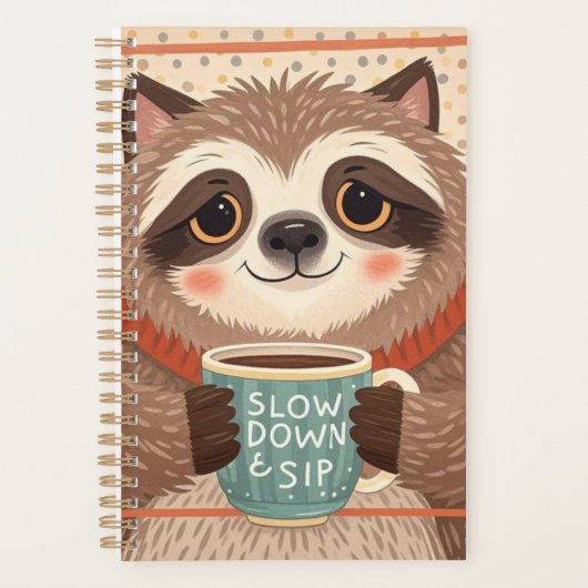 大げさな眠そうな目をした可愛らしい漫画のナマケモノ プランナー手帳 (正面)