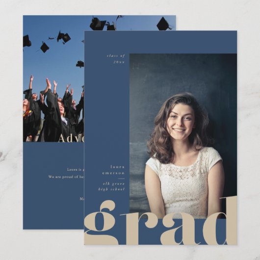 大はっきりした型卒業発表 案内状 (正面/裏面)