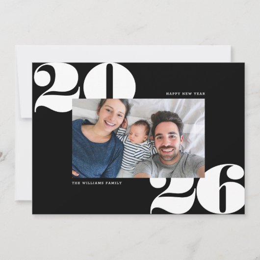 大はっきりした年新年の休日フォトカードブラック シーズンカード (正面)