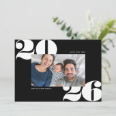 大はっきりした年新年の休日フォトカードブラック シーズンカード (スタンド正面)