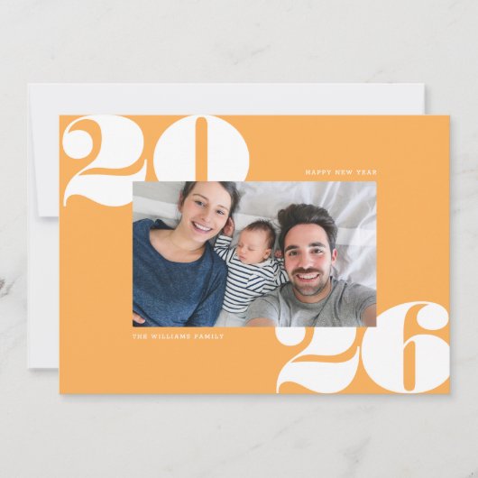 大はっきりした年新年の写真マリゴールド黄色 シーズンカード (正面)