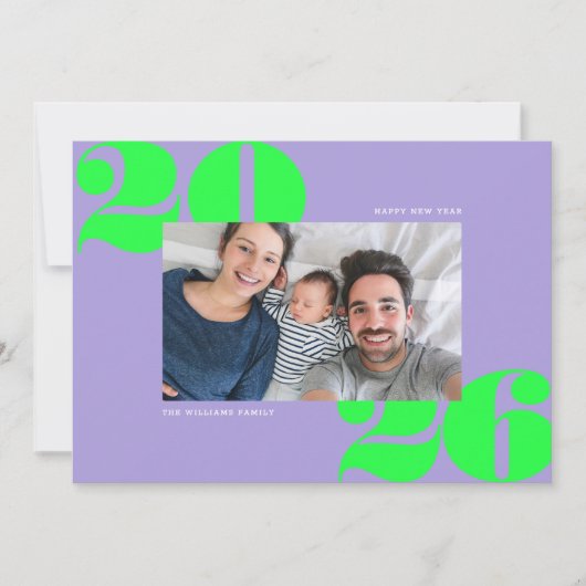 大はっきりした年新年フォト薄紫酸グリーン シーズンカード (正面)