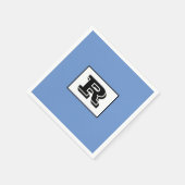 大はっきりした輪郭の黒モノグラム、青 スタンダードカクテルナプキン (角)