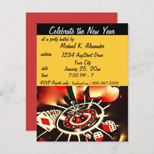 大みそかカジノテーマパーティー 招待状 (正面/裏面)