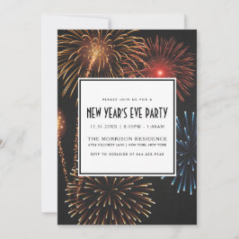 大みそかパーティの招待状| Fireworksモダン 招待状
