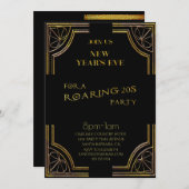 大みそか騒ぎ20年代黒金ゴールドグリッター 招待状 (正面/裏面)