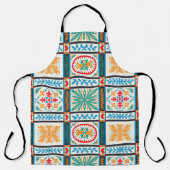 大イタリアン形タイル花と刺繍 エプロン (正面)