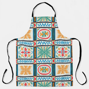 大イタリアン形タイル花と刺繍 エプロン