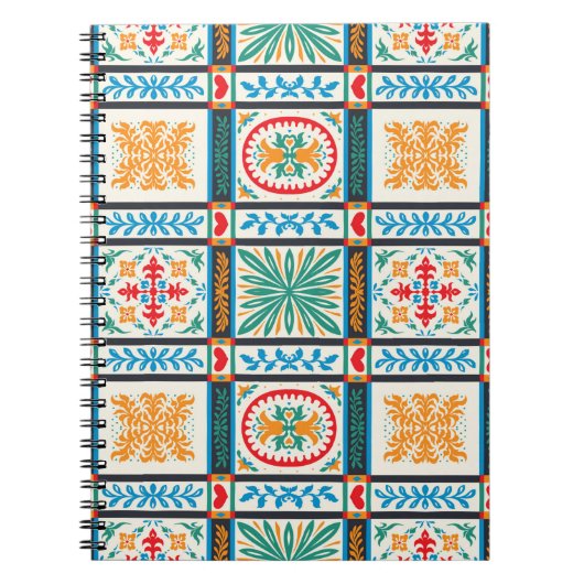 大イタリアン形タイル花と刺繍 ノートブック (正面)