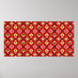 大イタリアン形タイル花と刺繍 ポスター