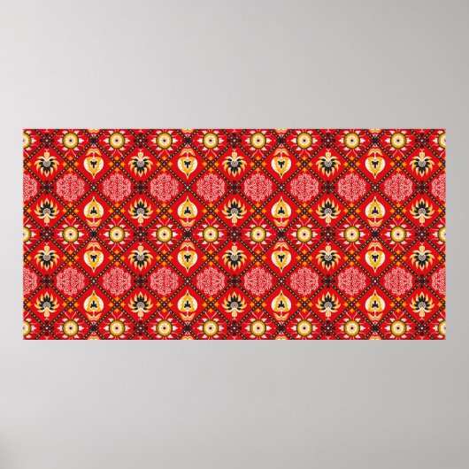 大イタリアン形タイル花と刺繍 ポスター (正面)