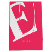 大イニシャル |モダンタイポグラフィ |ピンク ミディアムペーパーバッグ (裏面)