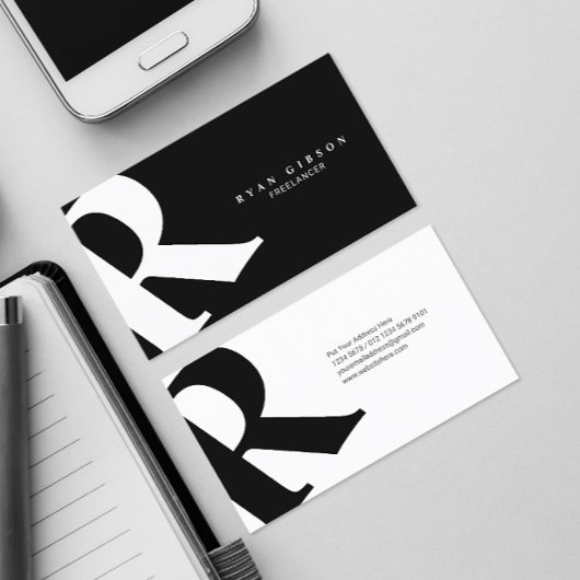 大イニシャル |モダンタイポグラフィ |黒 名刺