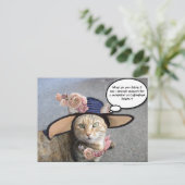 大エレガントきなDIVA帽子と猫、ピンクのバラのバレンタイン シーズンポストカード (スタンド正面)