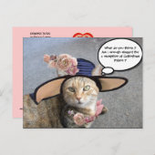 大エレガントきなDIVA帽子と猫、ピンクのバラのバレンタイン シーズンポストカード (正面/裏面)