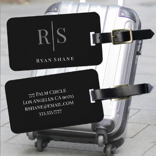 大エレガント灰色モノグラムホワイトネーム情報、黒 ラゲッジタグ