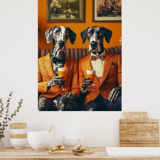 大エレガント犬オレンジスーツ ポスター (キッチン)