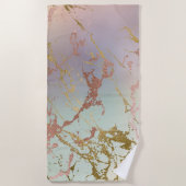 大エレガント理石 |ベージュミントセージグリーンバラ金ゴールド ビーチタオル (正面)