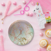 大エレガント理石 |ベージュミントセージグリーンバラ金ゴールド ペーパープレート (パーティー)