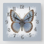 大エレガント青と美しい蝶 スクエア壁時計 (正面)