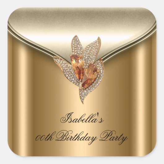 大エレガント青銅ブラウン金ゴールド誕生日パーティー スクエアシール (正面)