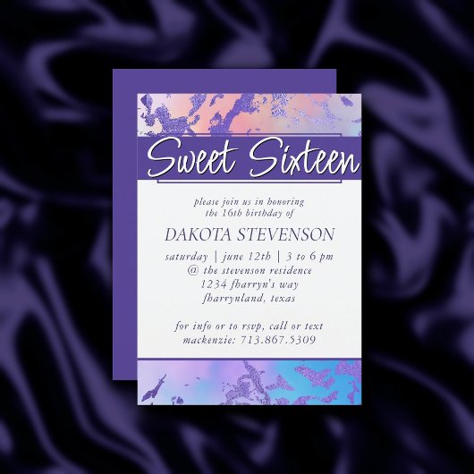 大カッコいい理石 |ターコイズブルーパープルグラデーションスウィート16 招待状