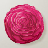 大カメリアブロッサム、明るい赤紫色ピンク ラウンドクッション (裏面)