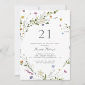 大カラフルきなワイルドフラワー21歳の誕生日パーティー 招待状 (正面)