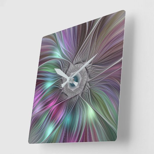 大カラフルきな花の抽象芸術モダンフラクタルアート スクエア壁時計 (傾斜)