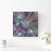 大カラフルきな花の抽象芸術モダンフラクタルアート スクエア壁時計 (ホーム)