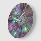 大カラフルきな花の抽象芸術モダンフラクタルアート ラージ壁時計 (傾斜)