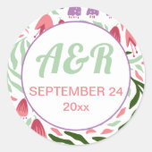 大カラフル枠の花が咲き結婚乱れる ラウンドシール (正面)