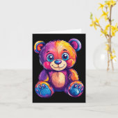 大カラフル目のテディベア カード (黄色い花)