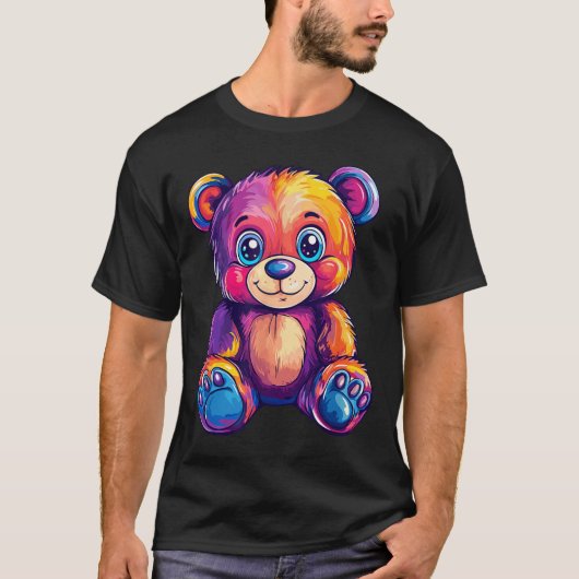 大カラフル目のテディベア Tシャツ (正面)
