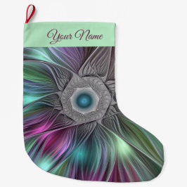 大カラフル花抽象芸術のフラトリップ（幻覚体験）のようなクタル名 ラージクリスマスストッキング