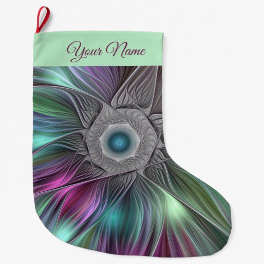 大カラフル花抽象芸術のフラトリップ（幻覚体験）のようなクタル名 ラージクリスマスストッキング (正面)