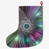 大カラフル花抽象芸術のフラトリップ（幻覚体験）のようなクタル名 ラージクリスマスストッキング (裏面)